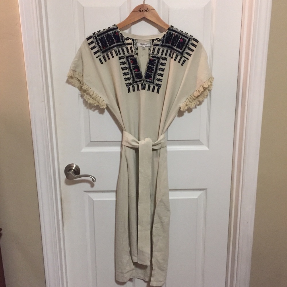NWT Madewell midi beige dress w/embroidery Sz XS